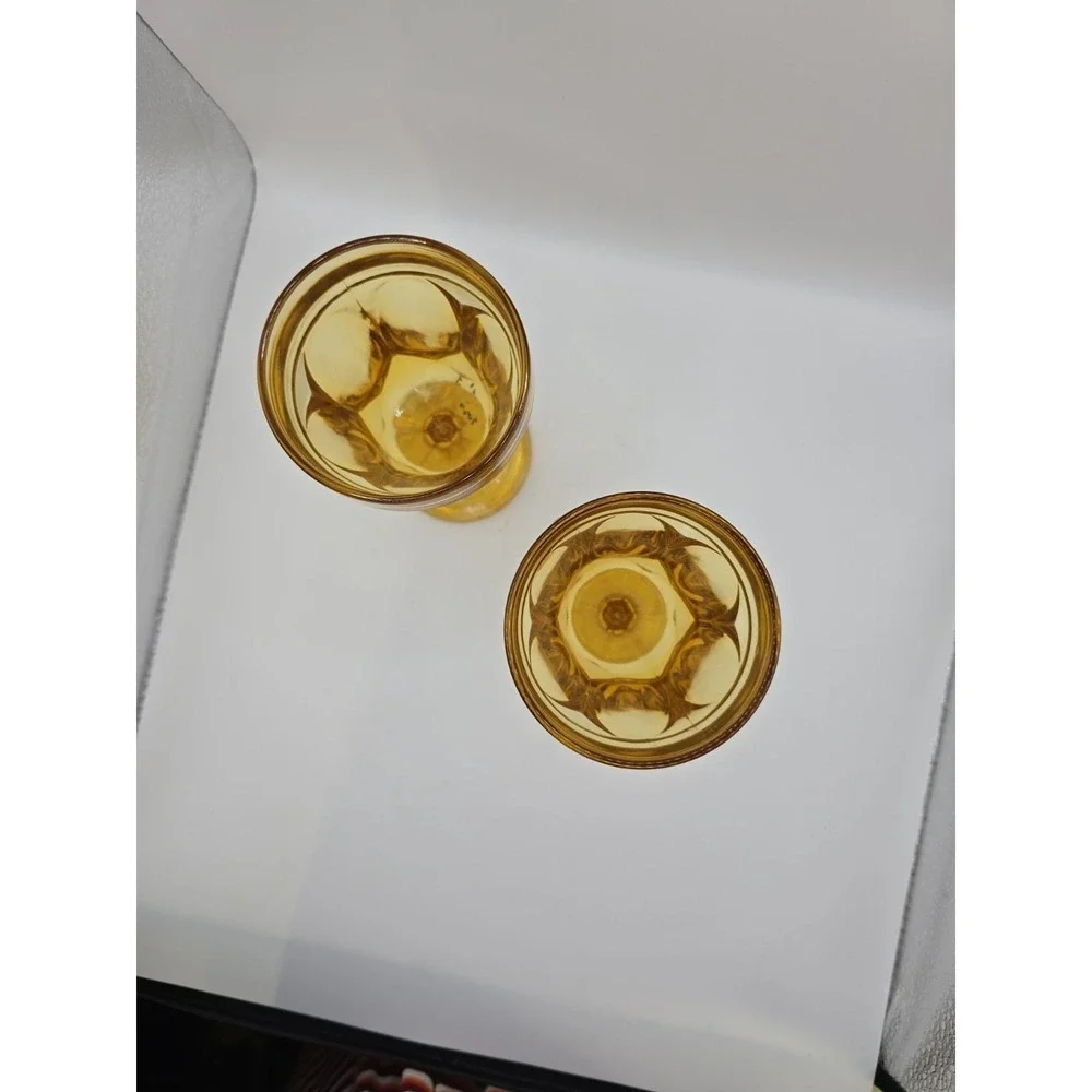 Vintage Anchor Hocking Fairfield Amber Wine Stem Goblets set of 2.